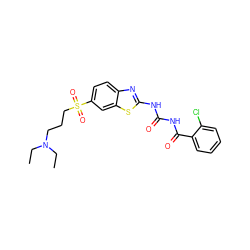 CCN(CC)CCCS(=O)(=O)c1ccc2nc(NC(=O)NC(=O)c3ccccc3Cl)sc2c1 ZINC000117114370