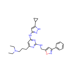 CCN(CC)CCCc1cc(Nc2cc(C3CC3)[nH]n2)nc(NCc2cc(-c3ccccc3)no2)n1 ZINC000203006845