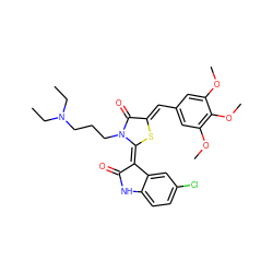 CCN(CC)CCCn1c(=O)/c(=C/c2cc(OC)c(OC)c(OC)c2)s/c1=C1/C(=O)Nc2ccc(Cl)cc21 ZINC000072178446