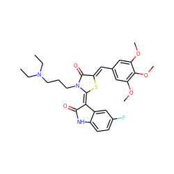 CCN(CC)CCCn1c(=O)/c(=C/c2cc(OC)c(OC)c(OC)c2)s/c1=C1/C(=O)Nc2ccc(F)cc21 ZINC000072179325