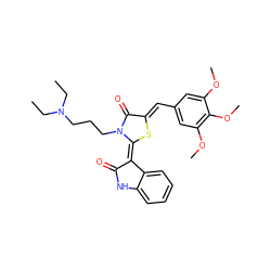 CCN(CC)CCCn1c(=O)/c(=C/c2cc(OC)c(OC)c(OC)c2)s/c1=C1/C(=O)Nc2ccccc21 ZINC000072178739