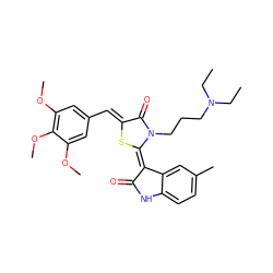 CCN(CC)CCCn1c(=O)/c(=C/c2cc(OC)c(OC)c(OC)c2)s/c1=C1\C(=O)Nc2ccc(C)cc21 ZINC000101738606