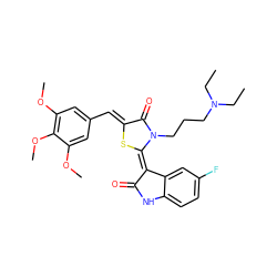 CCN(CC)CCCn1c(=O)/c(=C/c2cc(OC)c(OC)c(OC)c2)s/c1=C1\C(=O)Nc2ccc(F)cc21 ZINC000101747381