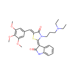 CCN(CC)CCCn1c(=O)/c(=C/c2cc(OC)c(OC)c(OC)c2)s/c1=C1\C(=O)Nc2ccccc21 ZINC000101748000