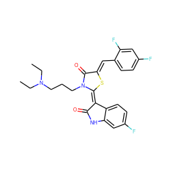 CCN(CC)CCCn1c(=O)/c(=C/c2ccc(F)cc2F)s/c1=C1/C(=O)Nc2cc(F)ccc21 ZINC000072177497