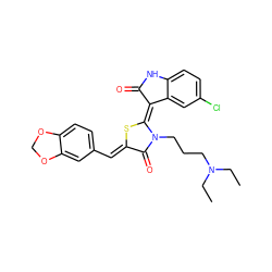 CCN(CC)CCCn1c(=O)/c(=C/c2ccc3c(c2)OCO3)s/c1=C1\C(=O)Nc2ccc(Cl)cc21 ZINC000101744090