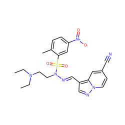 CCN(CC)CCN(/N=C/c1cnn2ccc(C#N)cc12)S(=O)(=O)c1cc([N+](=O)[O-])ccc1C ZINC000082155904