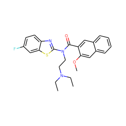 CCN(CC)CCN(C(=O)c1cc2ccccc2cc1OC)c1nc2ccc(F)cc2s1 ZINC000011612417