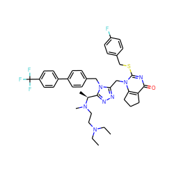 CCN(CC)CCN(C)[C@@H](C)c1nnc(Cn2c(SCc3ccc(F)cc3)nc(=O)c3c2CCC3)n1Cc1ccc(-c2ccc(C(F)(F)F)cc2)cc1 ZINC000096269791