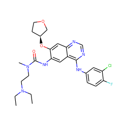 CCN(CC)CCN(C)C(=O)Nc1cc2c(Nc3ccc(F)c(Cl)c3)ncnc2cc1O[C@H]1CCOC1 ZINC000103253636