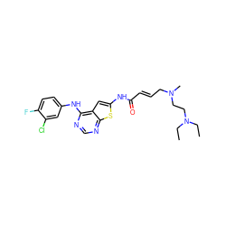 CCN(CC)CCN(C)C/C=C/C(=O)Nc1cc2c(Nc3ccc(F)c(Cl)c3)ncnc2s1 ZINC000169311832