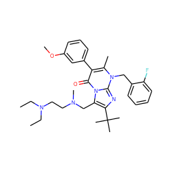 CCN(CC)CCN(C)Cc1c(C(C)(C)C)nc2n(Cc3ccccc3F)c(C)c(-c3cccc(OC)c3)c(=O)n12 ZINC000029469570