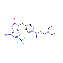 CCN(CC)CCN(C)c1ccc(Cn2c(=O)[nH]c3c(N)nc(C(F)(F)F)cc32)cn1 ZINC000072123387