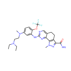 CCN(CC)CCN(C)c1ccc(OC(F)(F)F)c(Nc2ncc3c(n2)-c2c(c(C(N)=O)nn2C)CC3)c1 ZINC000071319068