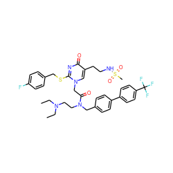 CCN(CC)CCN(Cc1ccc(-c2ccc(C(F)(F)F)cc2)cc1)C(=O)Cn1cc(CCNS(C)(=O)=O)c(=O)nc1SCc1ccc(F)cc1 ZINC000095546436