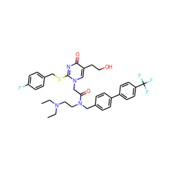 CCN(CC)CCN(Cc1ccc(-c2ccc(C(F)(F)F)cc2)cc1)C(=O)Cn1cc(CCO)c(=O)nc1SCc1ccc(F)cc1 ZINC000026008731