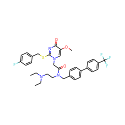 CCN(CC)CCN(Cc1ccc(-c2ccc(C(F)(F)F)cc2)cc1)C(=O)Cn1cc(OC)c(=O)nc1SCc1ccc(F)cc1 ZINC000026007832