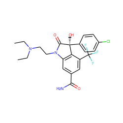 CCN(CC)CCN1C(=O)[C@@](O)(c2ccc(Cl)cc2)c2c1cc(C(N)=O)cc2C(F)(F)F ZINC000028331695