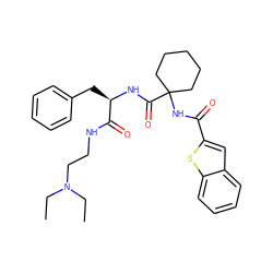 CCN(CC)CCNC(=O)[C@@H](Cc1ccccc1)NC(=O)C1(NC(=O)c2cc3ccccc3s2)CCCCC1 ZINC000028825195