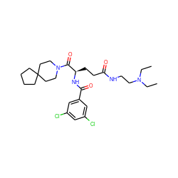 CCN(CC)CCNC(=O)CC[C@@H](NC(=O)c1cc(Cl)cc(Cl)c1)C(=O)N1CCC2(CCCC2)CC1 ZINC000027982262