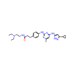 CCN(CC)CCNC(=O)CCc1ccc(Nc2nc(C)cc(Nc3cc(C4CC4)n[nH]3)n2)cc1 ZINC000034631757