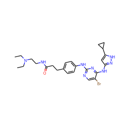 CCN(CC)CCNC(=O)CCc1ccc(Nc2ncc(Br)c(Nc3cc(C4CC4)[nH]n3)n2)cc1 ZINC000139422769