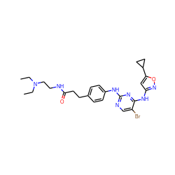 CCN(CC)CCNC(=O)CCc1ccc(Nc2ncc(Br)c(Nc3cc(C4CC4)on3)n2)cc1 ZINC000202670125