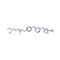 CCN(CC)CCNC(=O)CCc1ccc(Nc2nccc(Nc3cc(C4CC4)[nH]n3)n2)cc1 ZINC000138130755