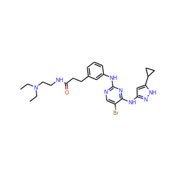 CCN(CC)CCNC(=O)CCc1cccc(Nc2ncc(Br)c(Nc3cc(C4CC4)[nH]n3)n2)c1 ZINC000138610633