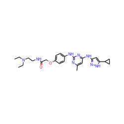 CCN(CC)CCNC(=O)COc1ccc(Nc2nc(C)cc(Nc3cc(C4CC4)[nH]n3)n2)cc1 ZINC000203008108