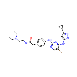 CCN(CC)CCNC(=O)Cc1ccc(Nc2ncc(Br)c(Nc3cc(C4CC4)n[nH]3)n2)cc1 ZINC000035975356