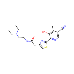 CCN(CC)CCNC(=O)Cc1csc(-c2ncc(C#N)c(C)c2O)n1 ZINC000147575831