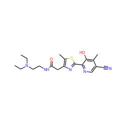 CCN(CC)CCNC(=O)Cc1nc(-c2ncc(C#N)c(C)c2O)sc1C ZINC000147667988