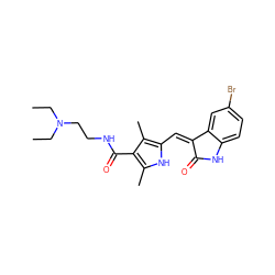 CCN(CC)CCNC(=O)c1c(C)[nH]c(/C=C2\C(=O)Nc3ccc(Br)cc32)c1C ZINC000013493832