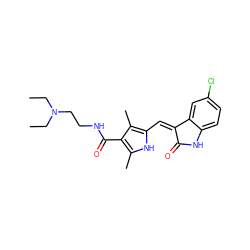 CCN(CC)CCNC(=O)c1c(C)[nH]c(/C=C2\C(=O)Nc3ccc(Cl)cc32)c1C ZINC000003989259