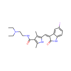 CCN(CC)CCNC(=O)c1c(C)[nH]c(/C=C2\C(=O)Nc3ccc(I)cc32)c1C ZINC000084712552