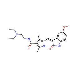 CCN(CC)CCNC(=O)c1c(C)[nH]c(/C=C2\C(=O)Nc3ccc(OC)cc32)c1C ZINC000059029685