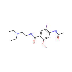 CCN(CC)CCNC(=O)c1cc(I)c(NC(C)=O)cc1OC ZINC000013814388