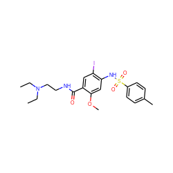 CCN(CC)CCNC(=O)c1cc(I)c(NS(=O)(=O)c2ccc(C)cc2)cc1OC ZINC000028702537