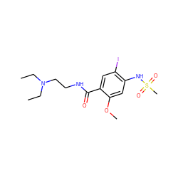 CCN(CC)CCNC(=O)c1cc(I)c(NS(C)(=O)=O)cc1OC ZINC000028702534