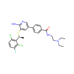 CCN(CC)CCNC(=O)c1ccc(-c2cnc(N)c(S[C@@H](C)c3c(Cl)ccc(F)c3Cl)c2)cc1 ZINC000096285925