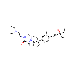 CCN(CC)CCNC(=O)c1ccc(C(CC)(CC)c2ccc(C#CC(O)(CC)CC)c(C)c2)n1CC ZINC001772622479