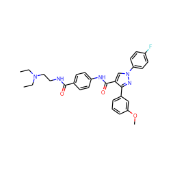 CCN(CC)CCNC(=O)c1ccc(NC(=O)c2cn(-c3ccc(F)cc3)nc2-c2cccc(OC)c2)cc1 ZINC000012642514