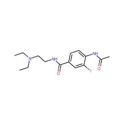 CCN(CC)CCNC(=O)c1ccc(NC(C)=O)c(I)c1 ZINC000013814394