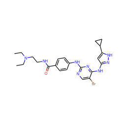 CCN(CC)CCNC(=O)c1ccc(Nc2ncc(Br)c(Nc3cc(C4CC4)[nH]n3)n2)cc1 ZINC000137594382