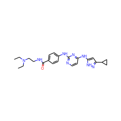 CCN(CC)CCNC(=O)c1ccc(Nc2nccc(Nc3cc(C4CC4)n[nH]3)n2)cc1 ZINC000139643871