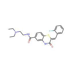 CCN(CC)CCNC(=O)c1ccc2c(c1)NC(=O)/C(=C/c1ccccc1F)S2 ZINC000003588086