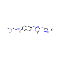 CCN(CC)CCNC(=O)c1ccc2cc(Nc3nc(C)cc(Nc4cc(C5CC5)[nH]n4)n3)ccc2c1 ZINC000138195713