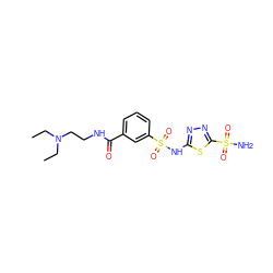 CCN(CC)CCNC(=O)c1cccc(S(=O)(=O)Nc2nnc(S(N)(=O)=O)s2)c1 ZINC000003925311