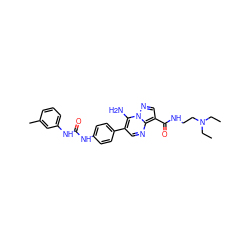 CCN(CC)CCNC(=O)c1cnn2c(N)c(-c3ccc(NC(=O)Nc4cccc(C)c4)cc3)cnc12 ZINC000040405495